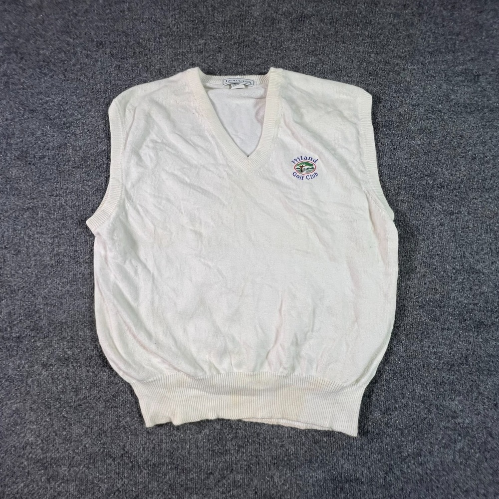 IZOD Club Golf Sweater Vest Mens L White Egyptian Cotton Sleeveless Made in USA